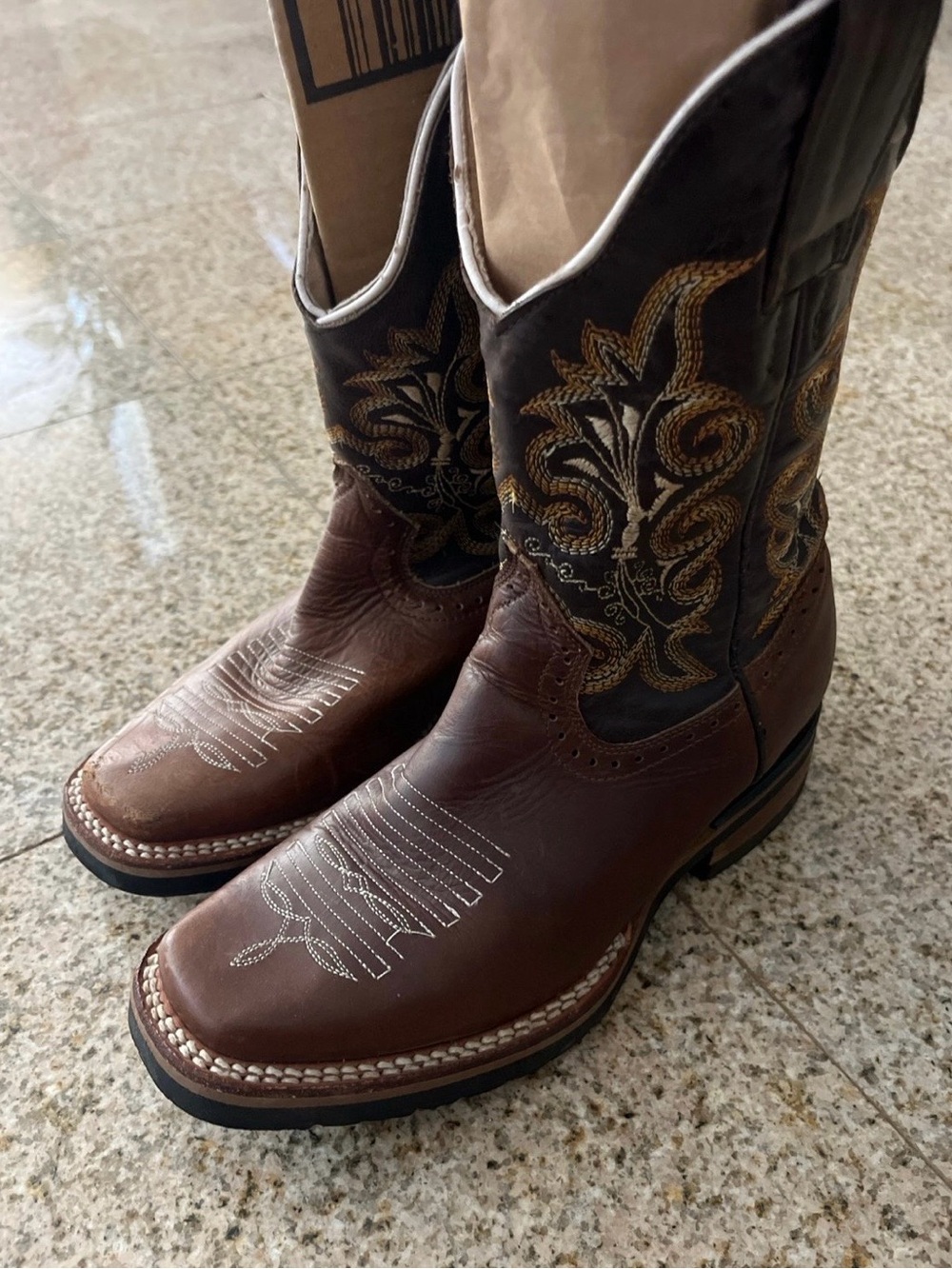 Kids Brown Embroidered Western Cowboy Boots